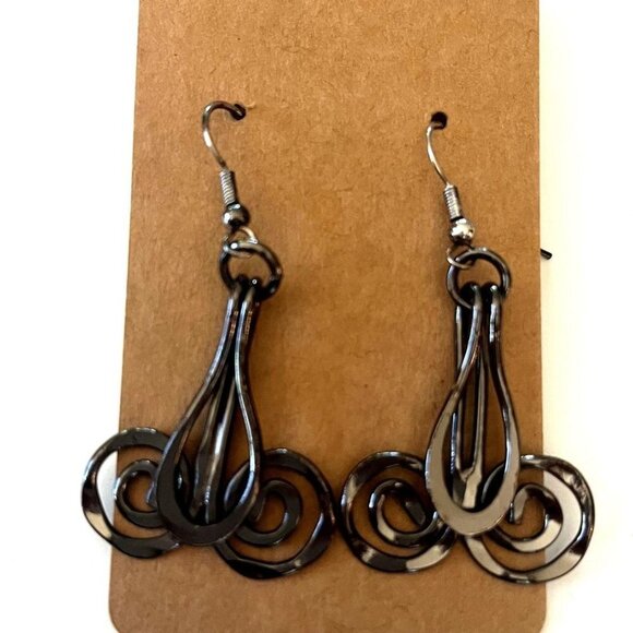 Gorgeous Modern Steel Swirl Dangle Earrings - Picture 1 of 5